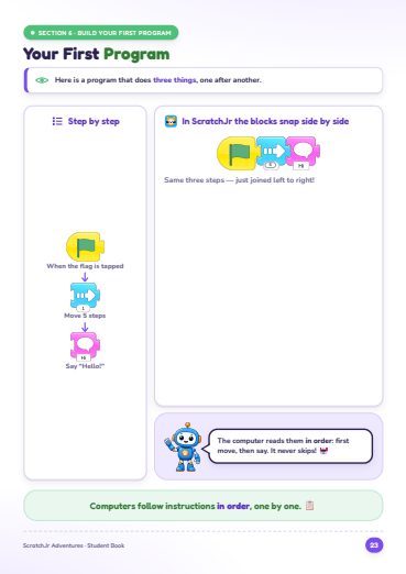 Student Book page introducing coding blocks